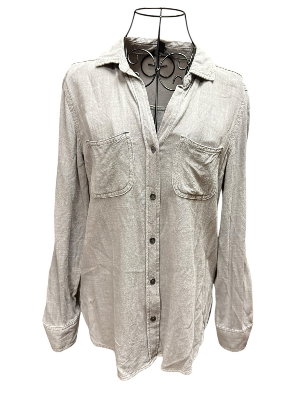 Rock & Republic Light Gray Button-Front Top XS